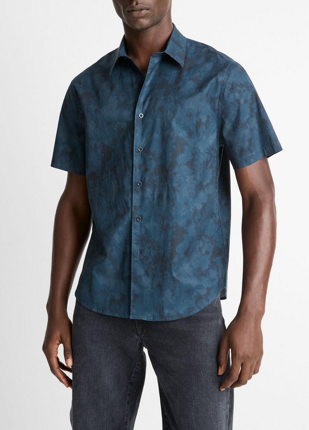Men's Dyed Camouflage Cotton Short-Sleeve Button-Front Shirt, Rapids Combo, Size L Vince