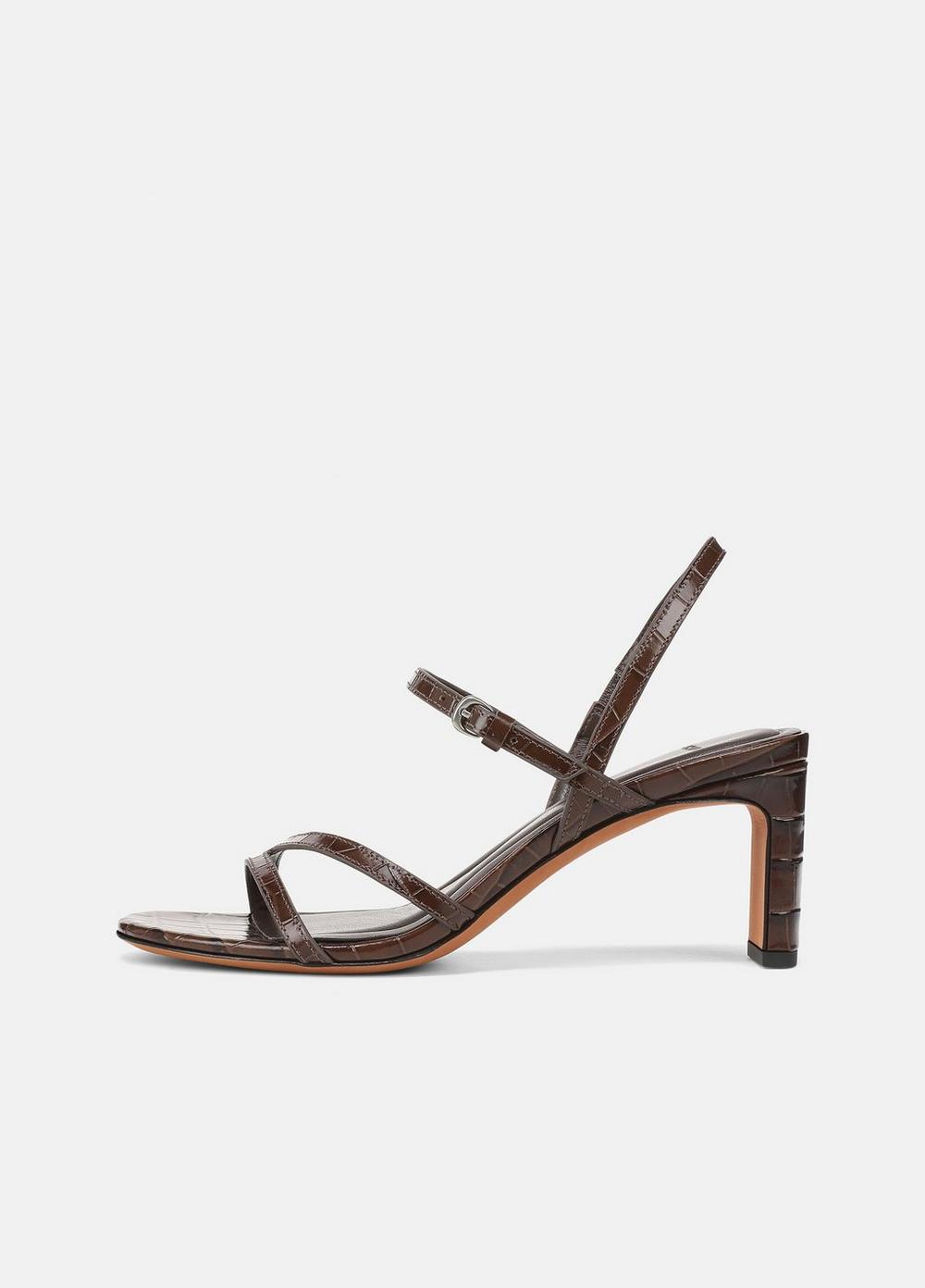 Women's Marcela Croc-Embossed Leather Heeled Sandal, Cacao Brown, Size 7.5 Vince