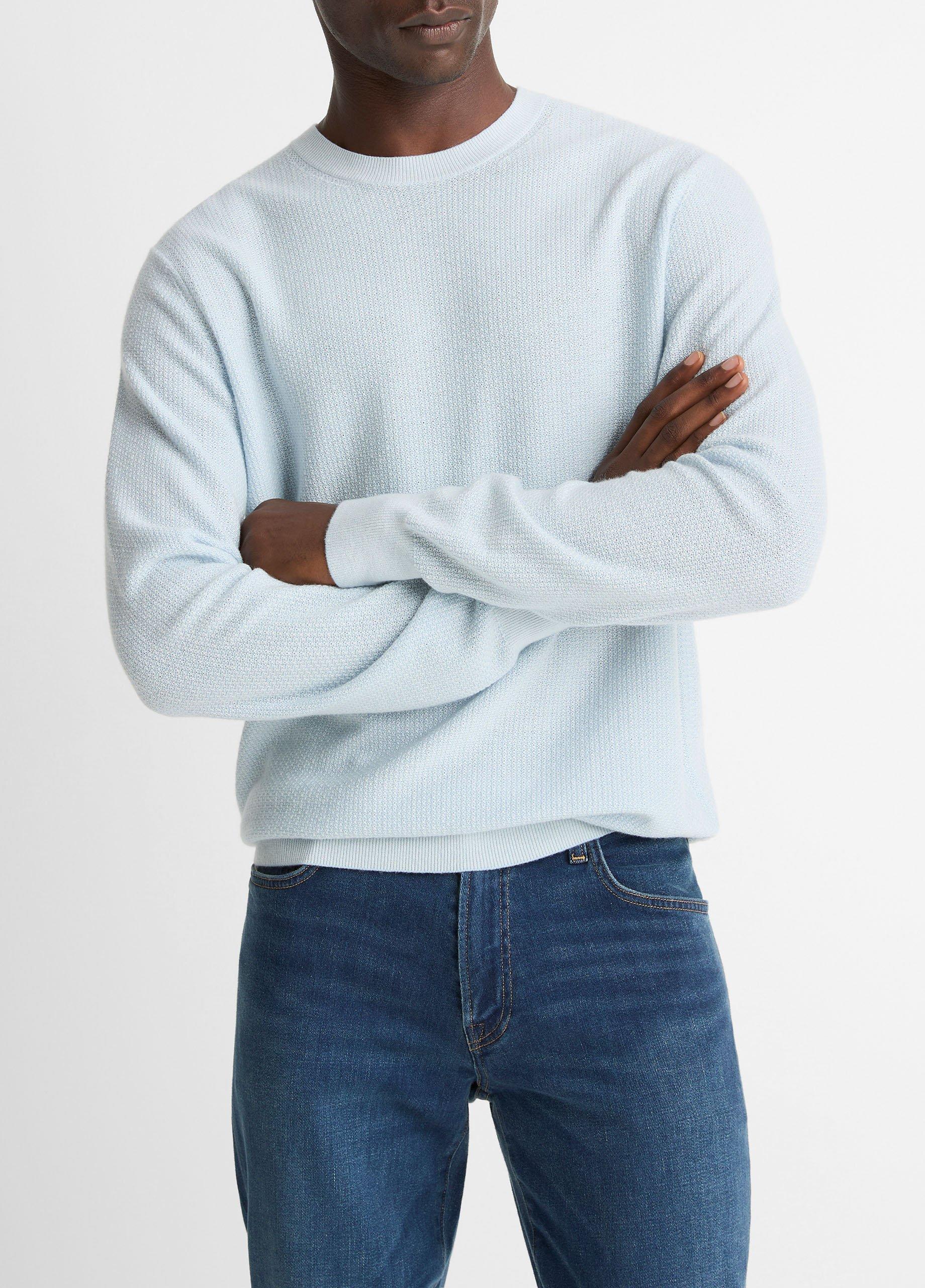 Men's Geo-jacquard Wool-Blend Crew Neck Sweater, Whitecap/classic Cream, Size XS Vince
