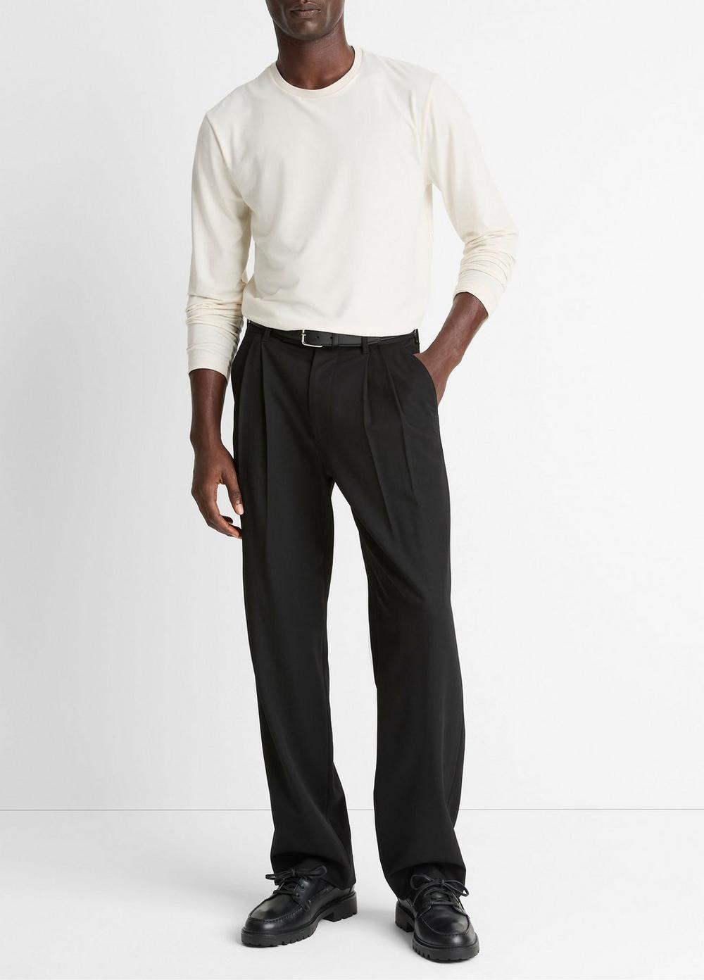 Men's Wool Double-pleat Suiting Trouser, Black, Size 30 Vince