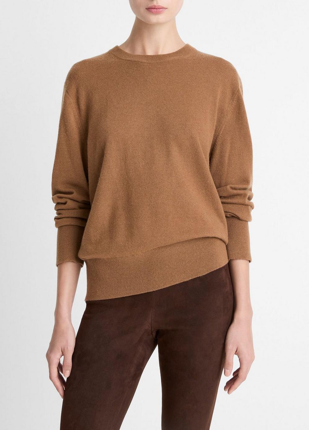 Women's Cashmere Crew Neck Sweater, Cognac, Size XS Vince