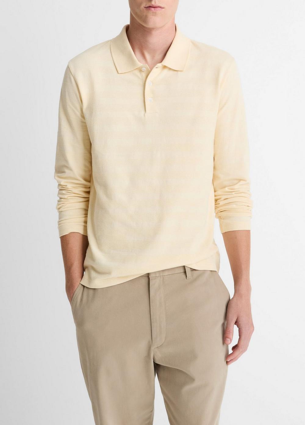 Men's Jacquard-Stripe Cotton Long-Sleeve Polo Shirt, Meadowlark, Size XL Vince