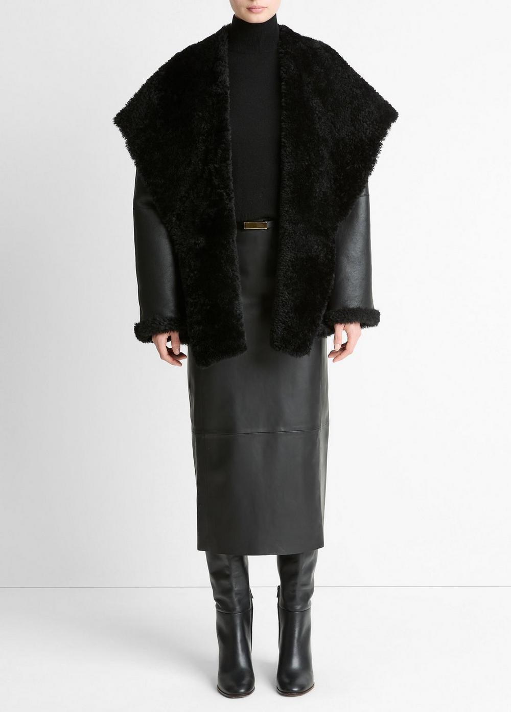 Women's Shearling Hooded Jacket, Black, Size M Vince