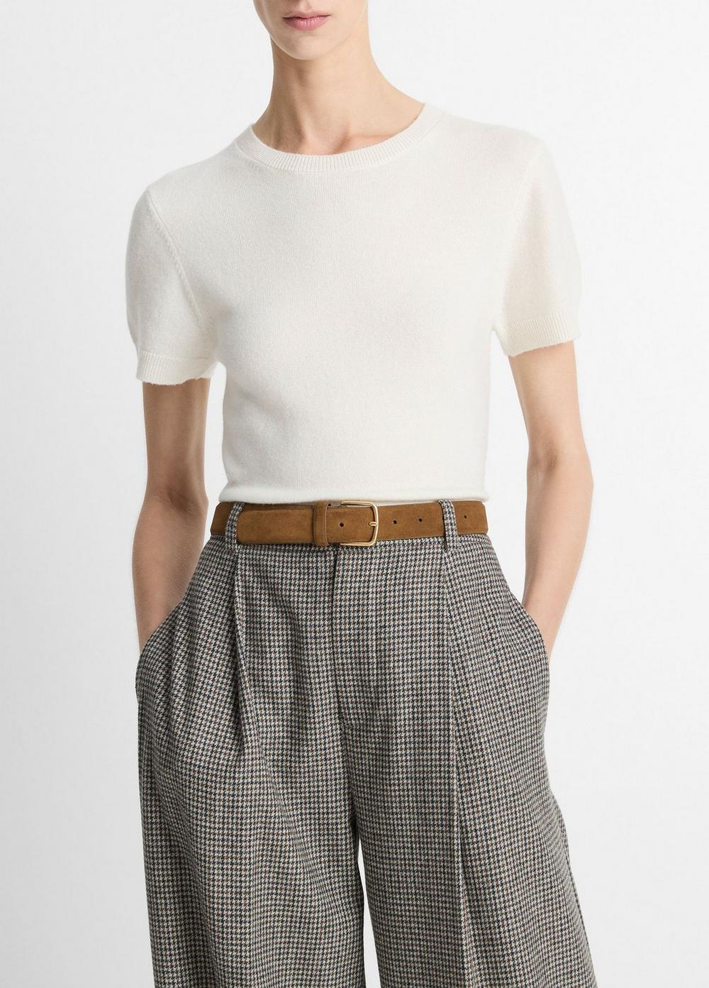 Women's Wool & Cashmere-Blend Short-Sleeve Sweater, Off White, Size XL Vince
