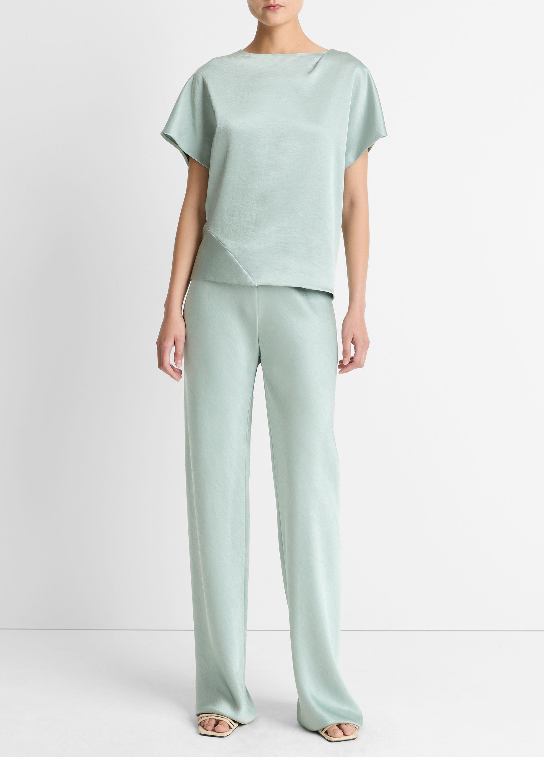 Women's Colette High-Rise Fluid Satin Bias Pant, Aloe Stone, Size M Vince