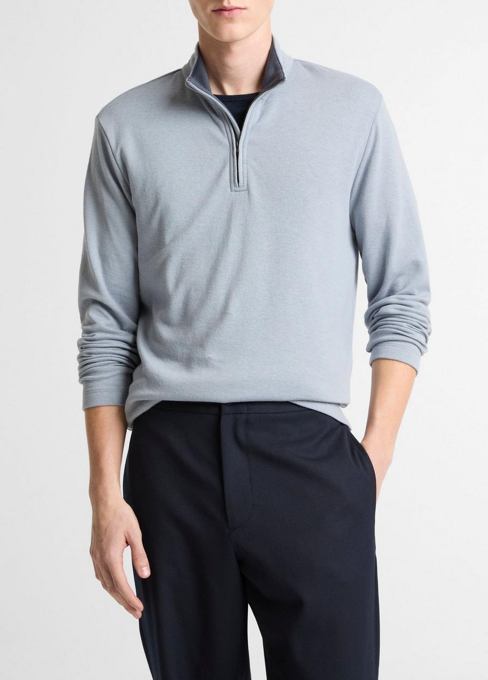 Men's Double-Face Cotton-Blend Quarter-Zip Pullover, Steel Blue/studio, Size S Vince by Vince