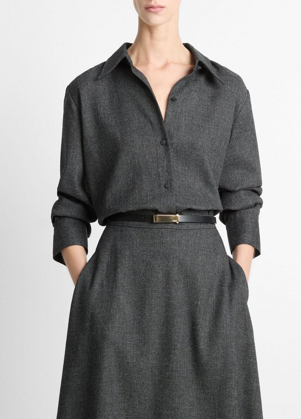 Women's Italian Jaspe Relaxed Button-Front Shirt, Medium Heather Grey, Size L Vince by Vince