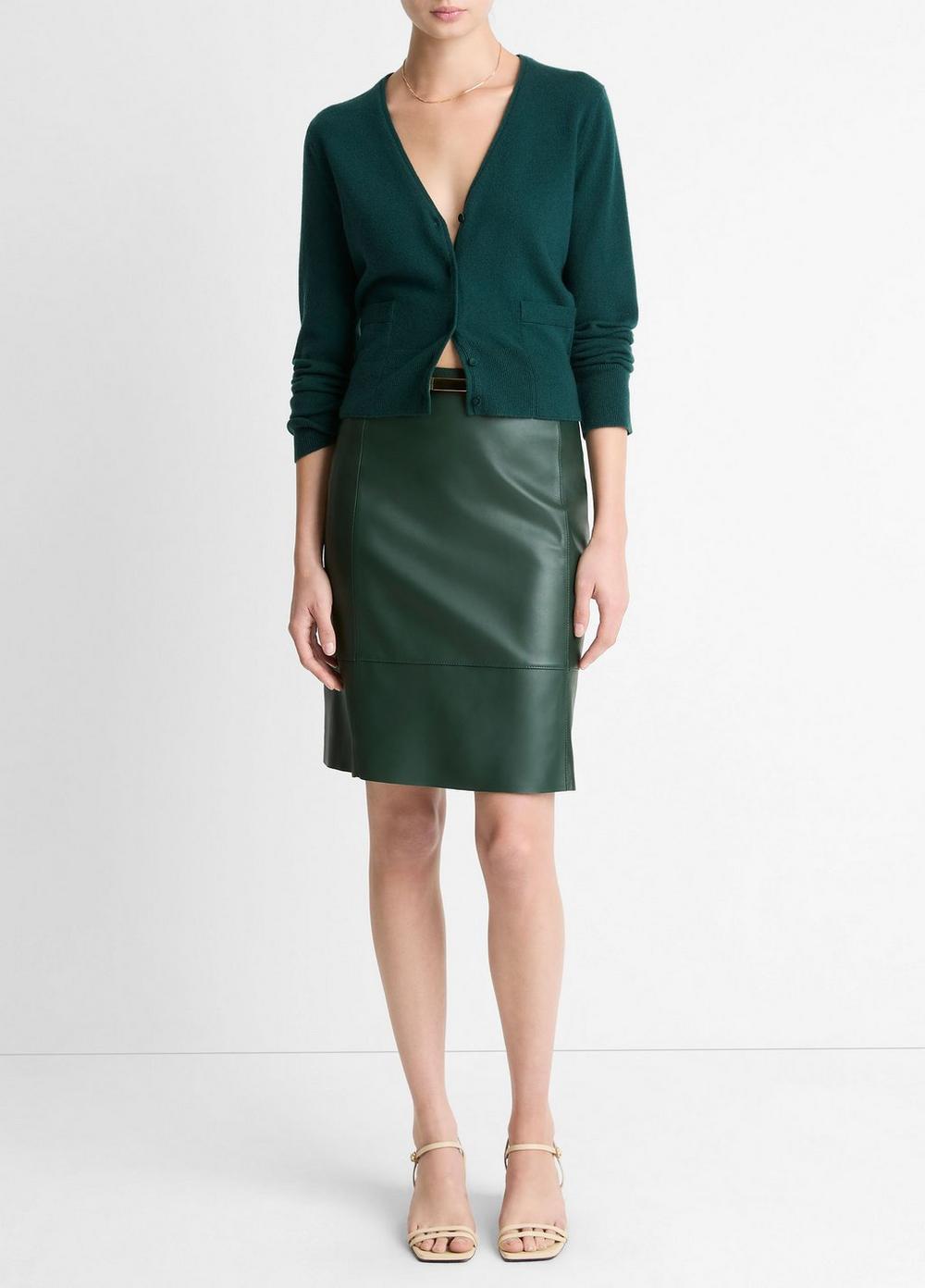 Women's Leather Flared Knee Skirt, Juniper, Size 0 Vince