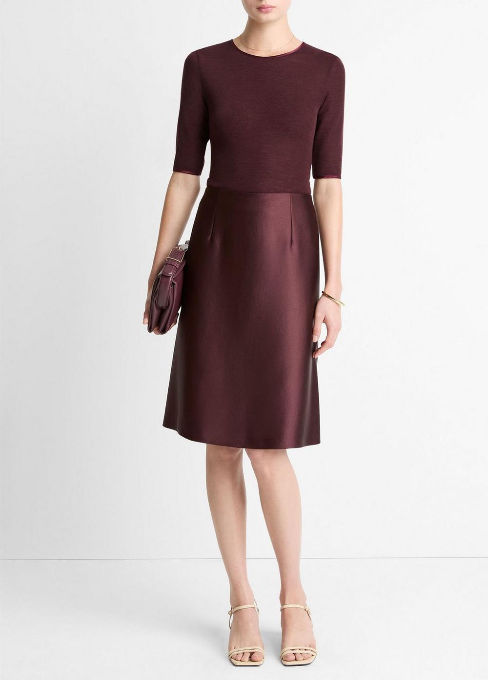 Women's Satin A-line Knee Skirt, Oxblood, Size 00 Vince