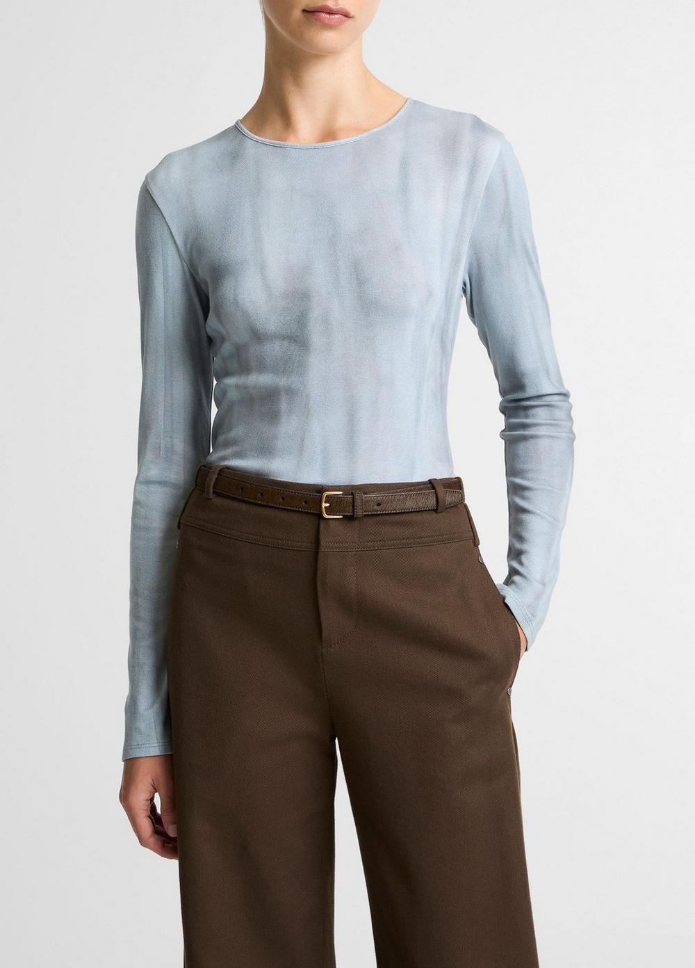 Women's Washed Ombré Pima Cotton-Blend Long-Sleeve T-Shirt, Azura Wash, Size M Vince