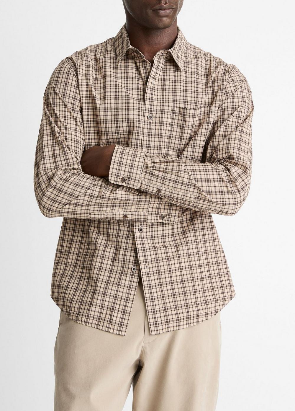 Men's Great Falls Plaid Cotton Button-Front Shirt, River Sand/mission, Size XXL Vince