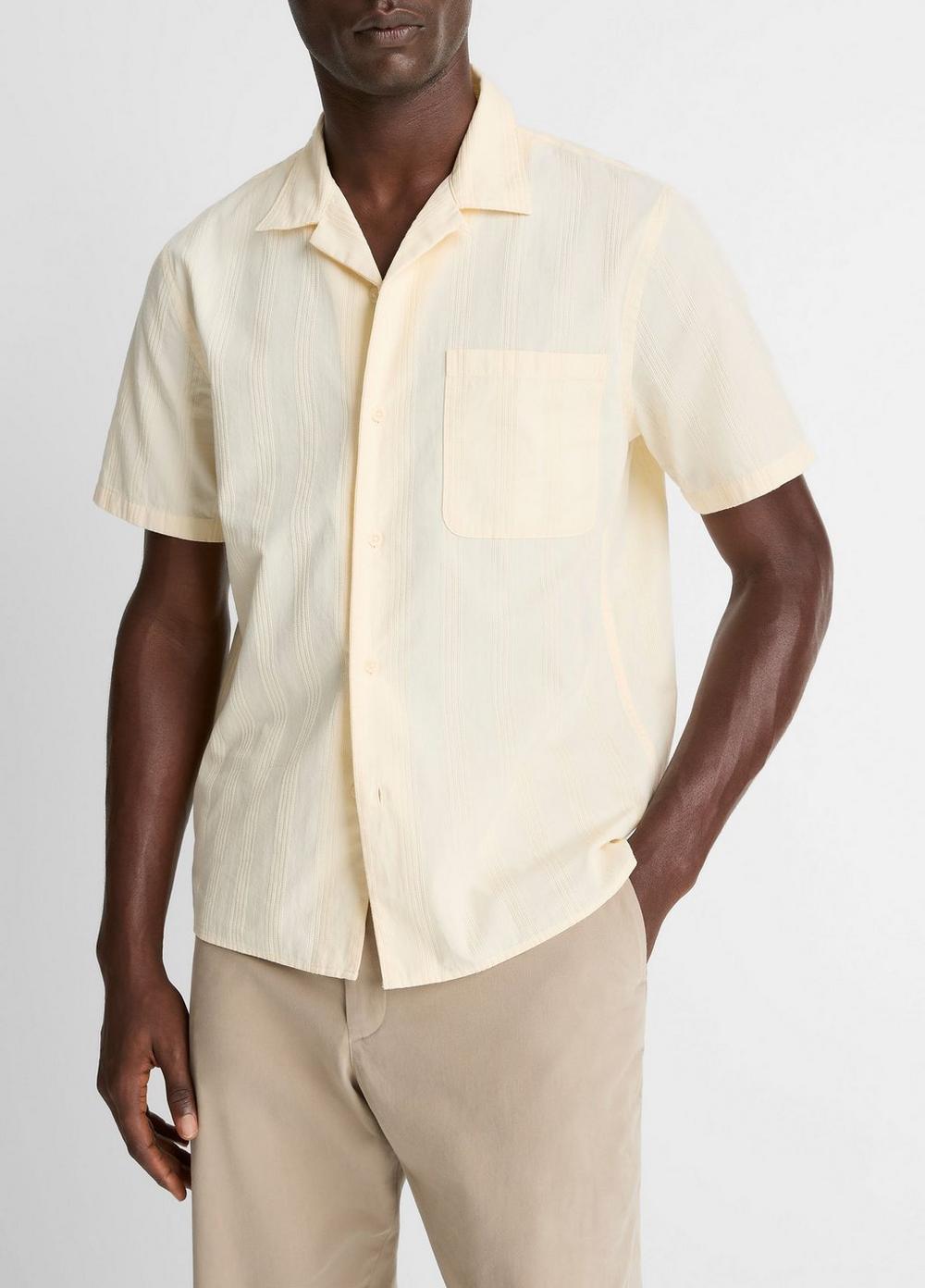 Men's Union Stripe Cotton Short-Sleeve Loop-Collar Shirt, Meadowlark, Size M Vince