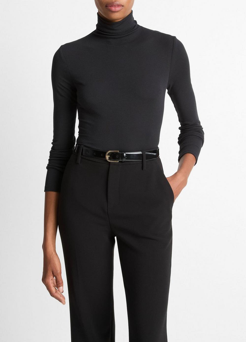 Women's Essential Long-Sleeve Turtleneck Top, Black, Size XS Vince