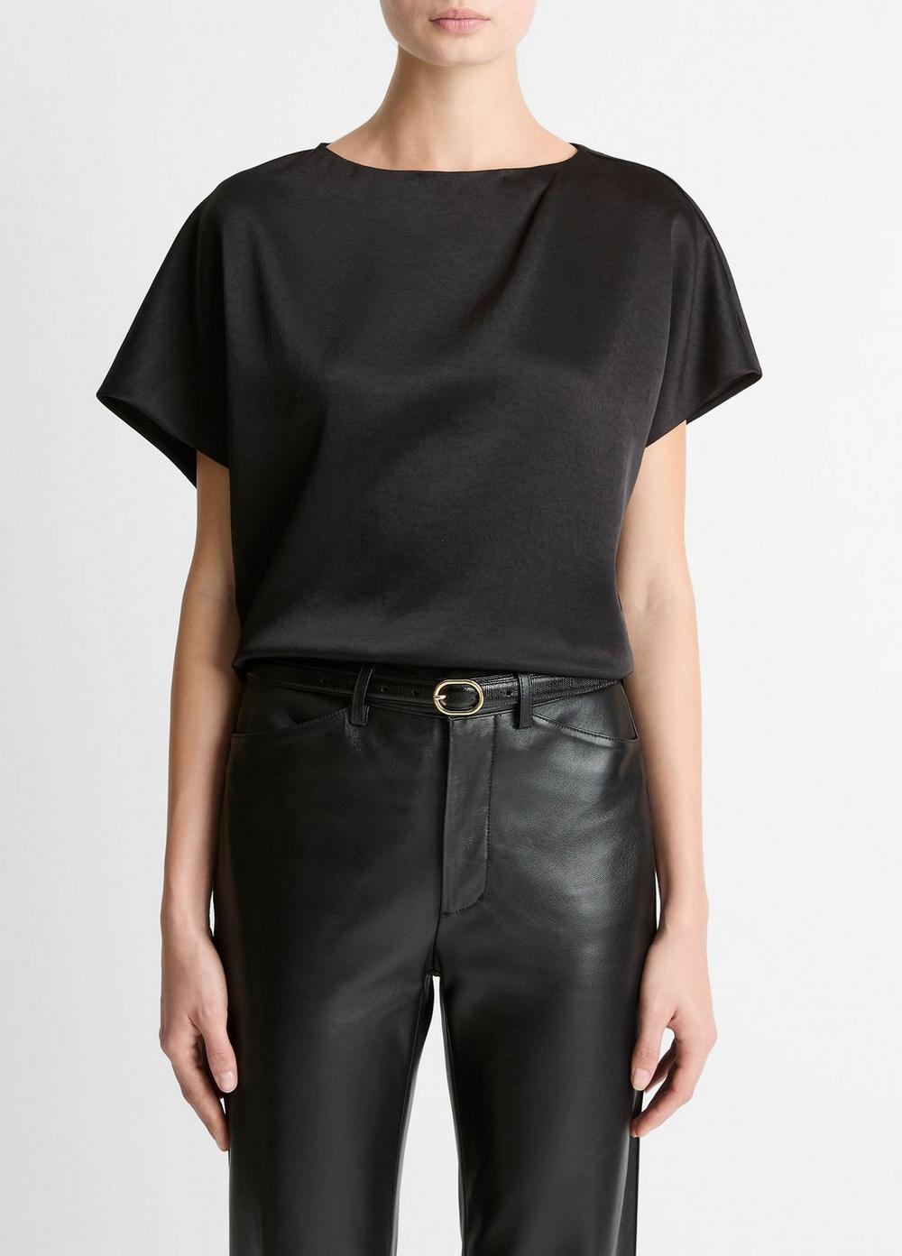Women's Draped Satin Dolman-Sleeve Blouse, Black, Size L Vince by Vince