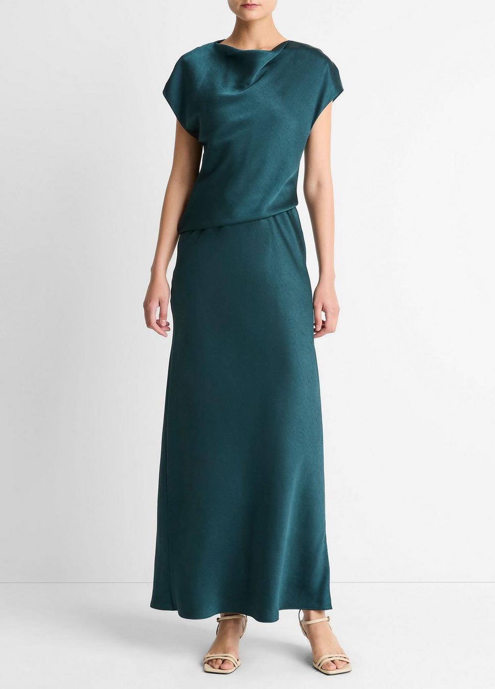 Women's Draped Satin Cowl-Neck Dress, Juniper, Size S Vince