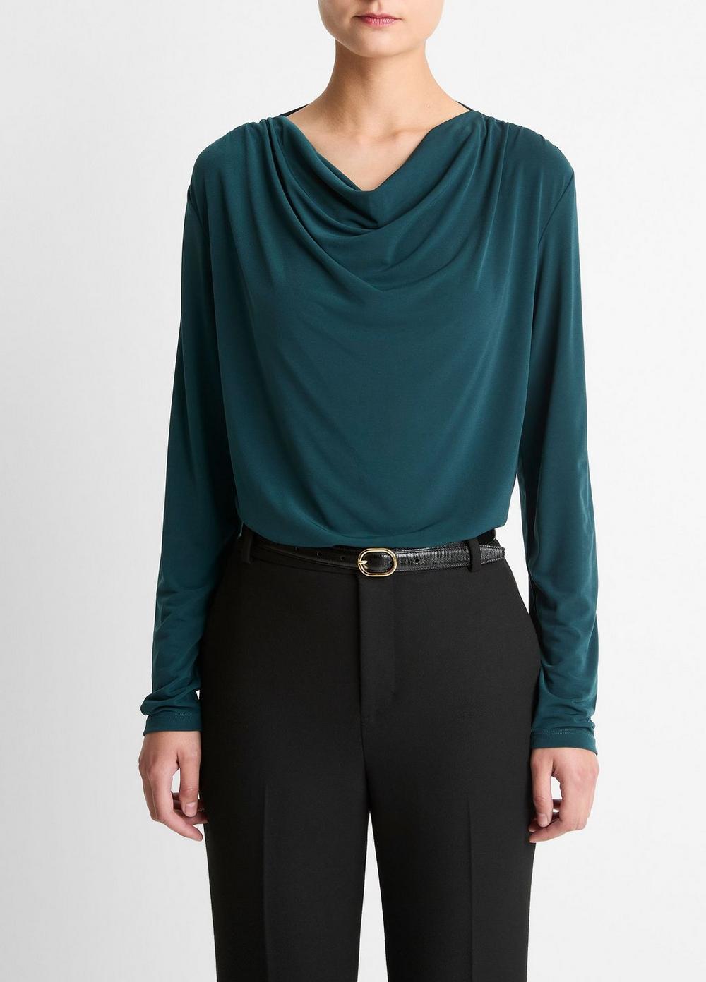 Women's Matte Jersey Cowl-Neck Top, Juniper, Size M Vince