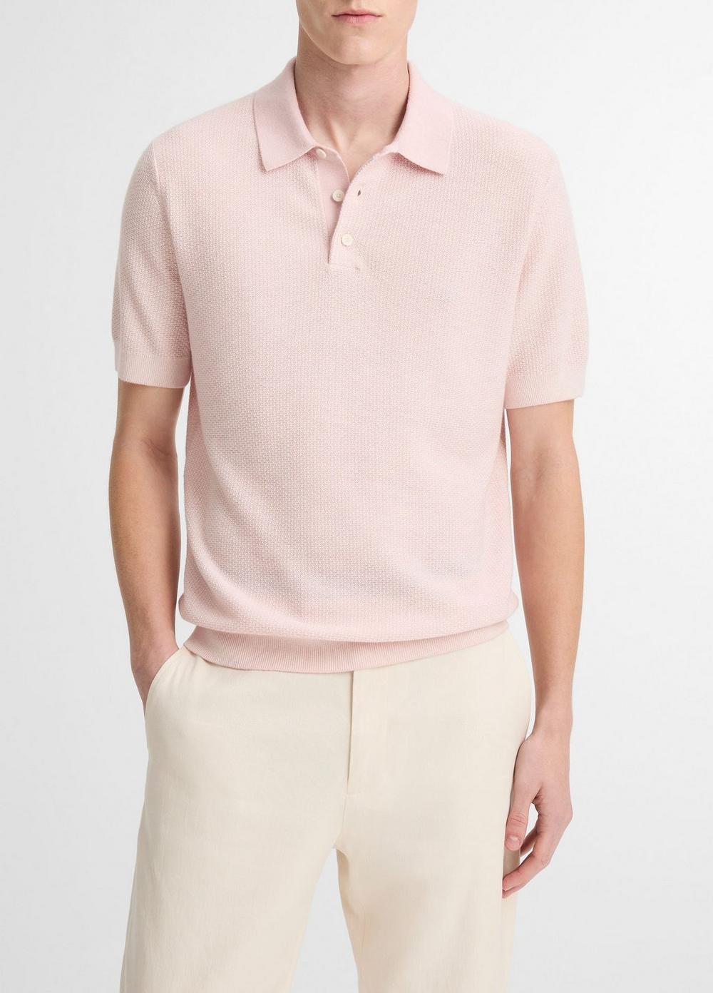 Men's Geo-jacquard Wool-Blend Blend Polo Sweater, Paradise/classic Cream, Size L Vince