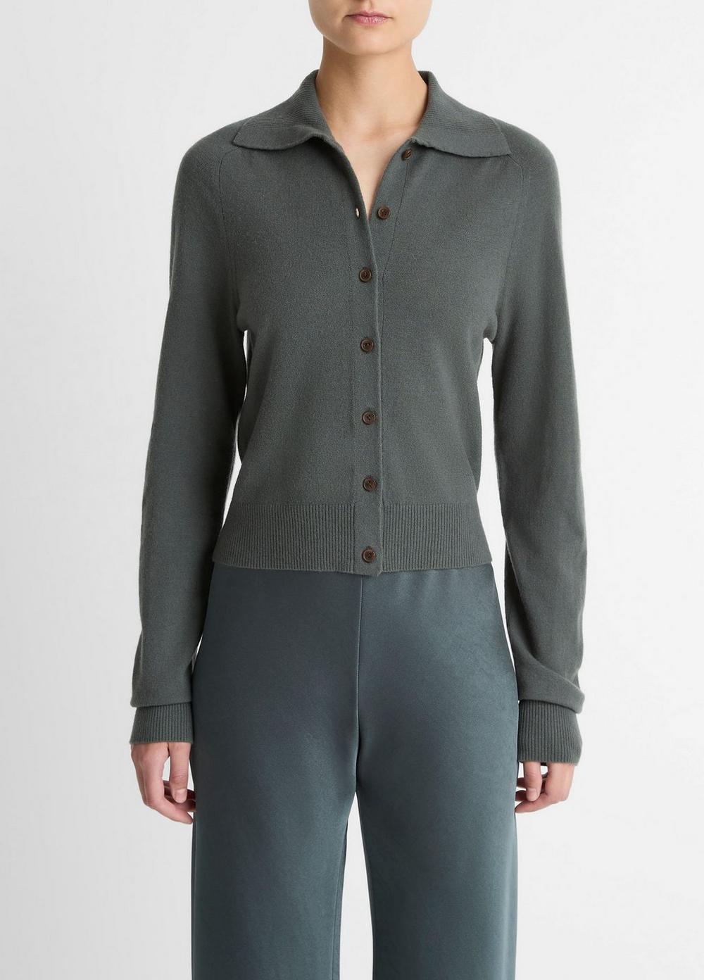 Women's Wool & Cashmere-Blend Polo Cardigan, Malachite, Size L Vince