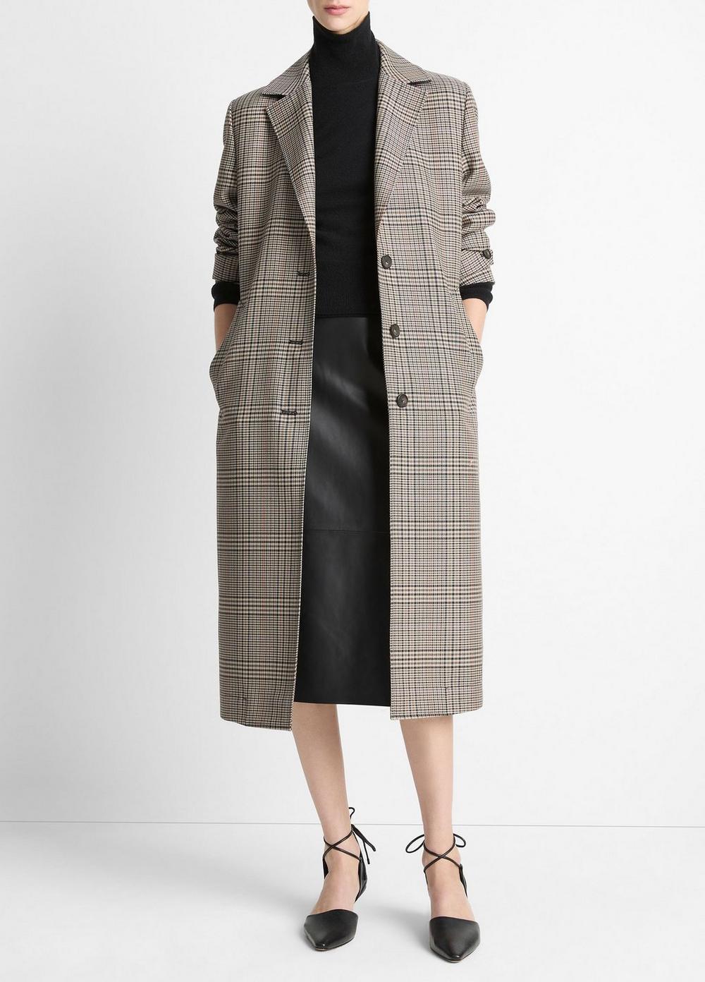 Women's Pressed Plaid Wool-Blend Car Coat, Multi Plaid, Size XL Vince by Vince