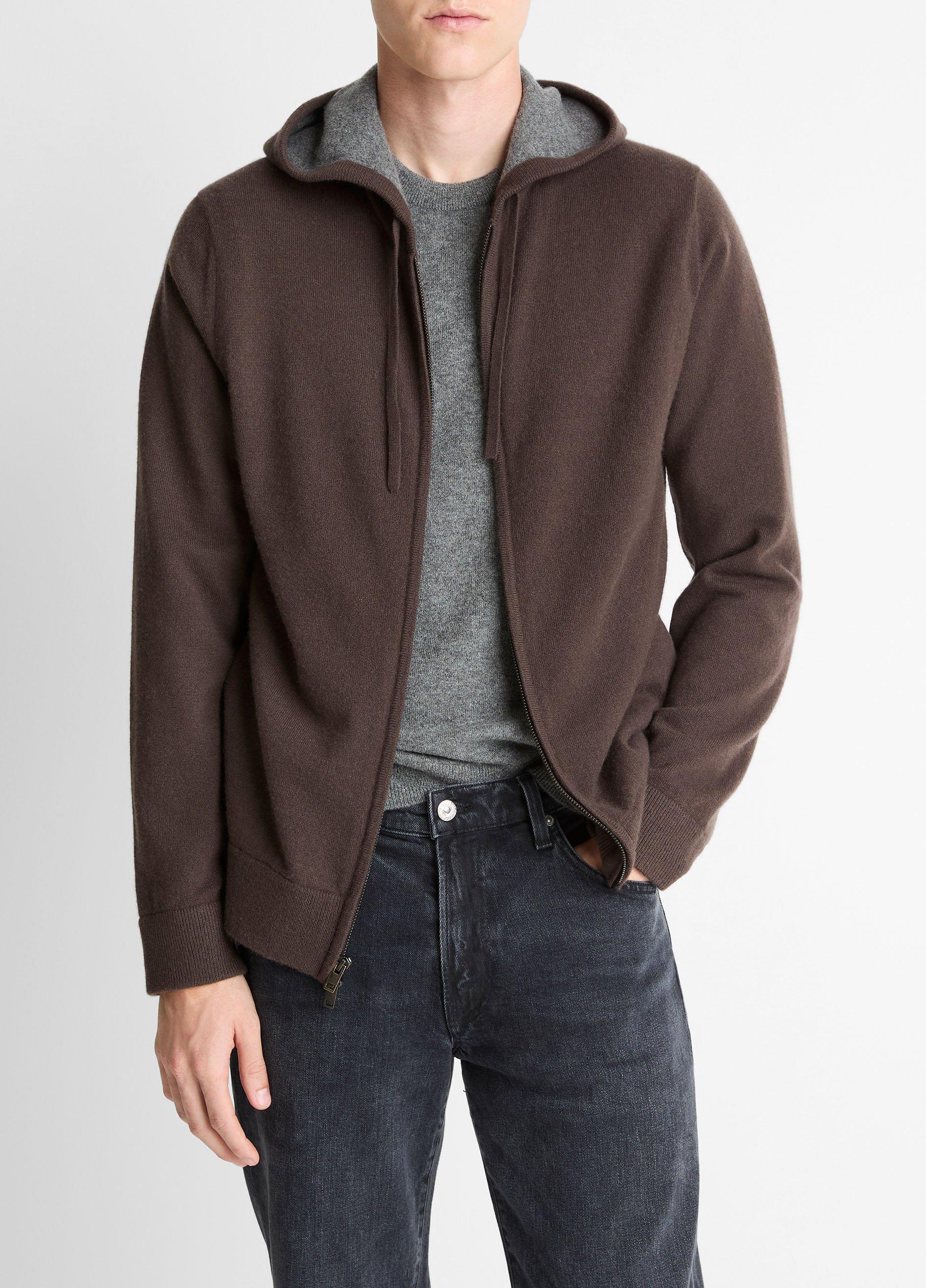Men's Cashmere Zip-Front Hoodie, Mission/medium Heather Grey, Size XS Vince