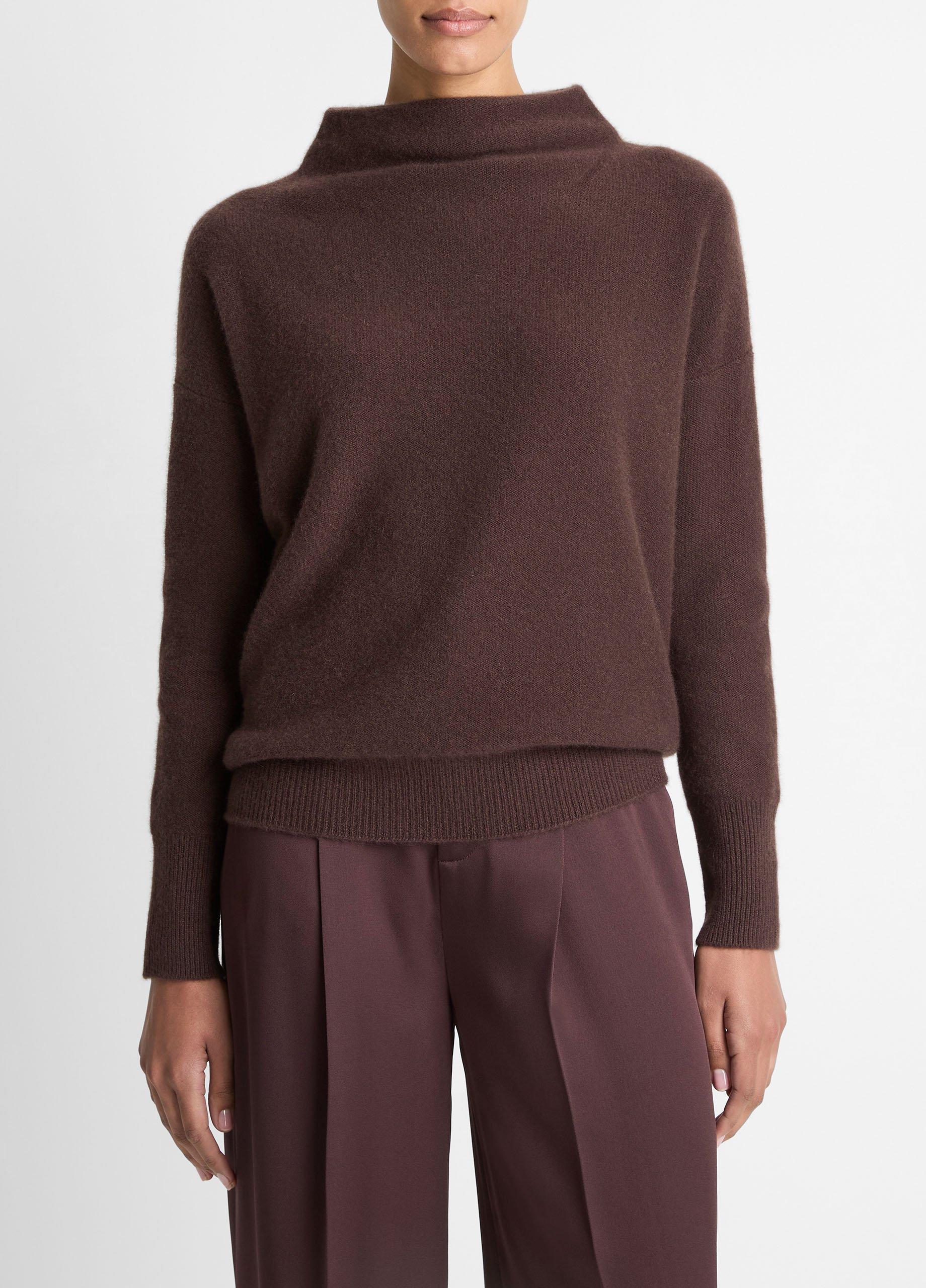 Women's Plush Cashmere Funnel-Neck Sweater, Truffle, Size XS Vince