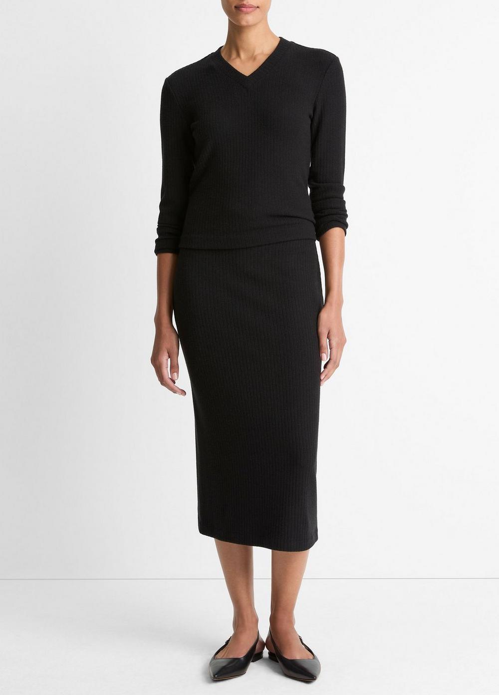 Women's Cozy Rib Midi Skirt, Black, Size XS Vince