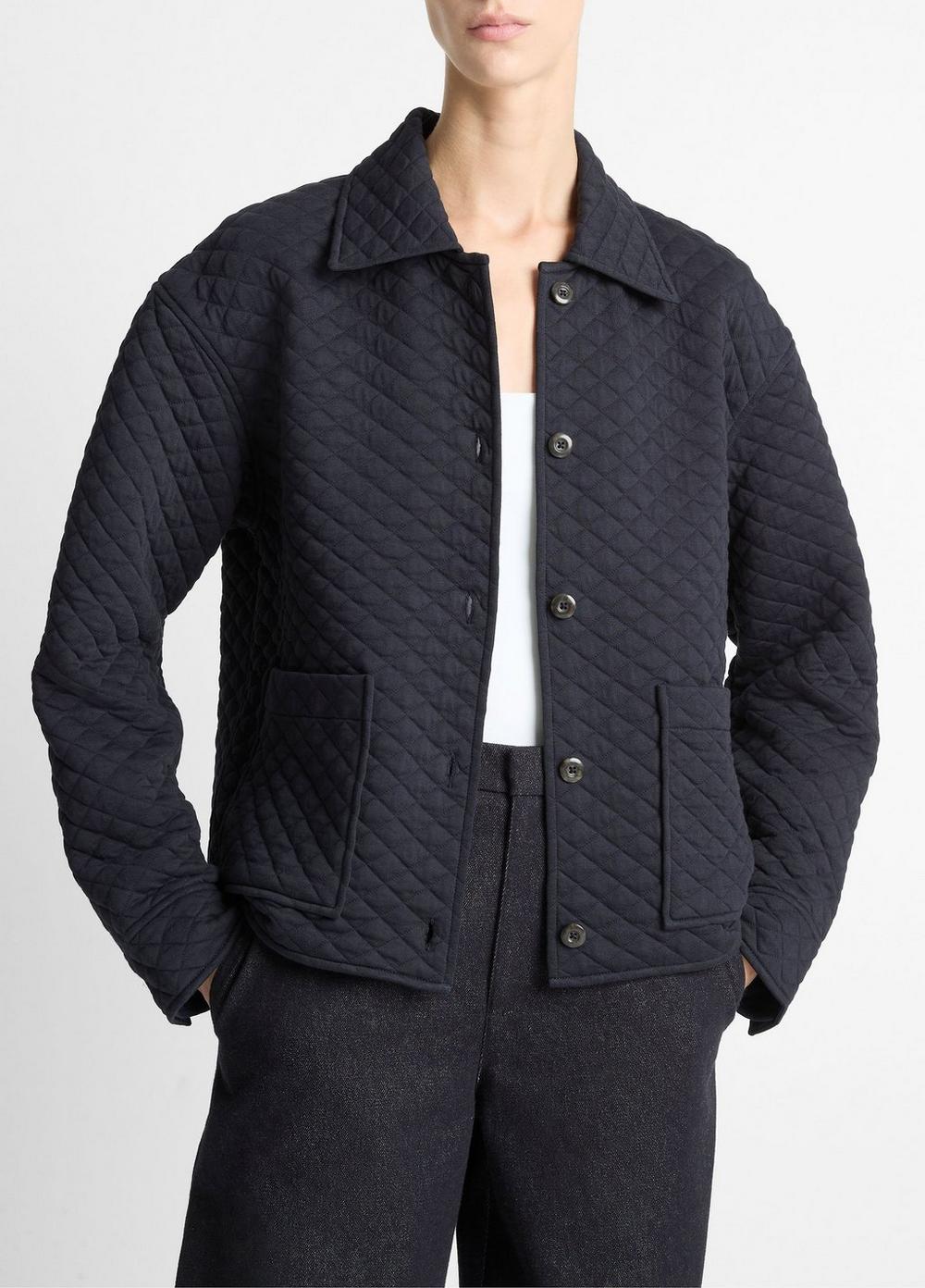 Women's Quilted Cotton-Blend Collared Jacket, Coastal Blue, Size L Vince