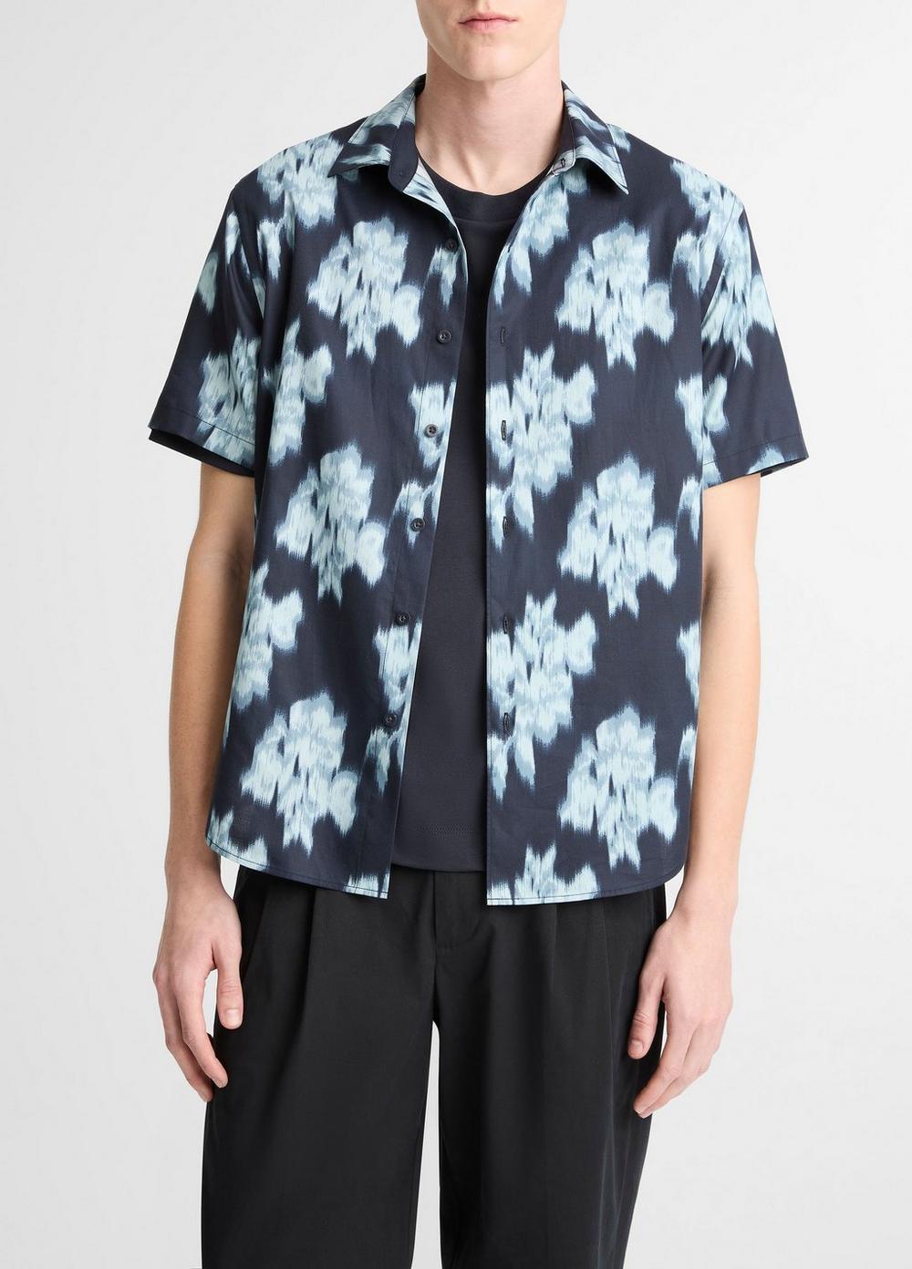 Men's Blurred Roses Cotton-Blend Short-Sleeve Button-Front Shirt, Studio Combo, Size M Vince