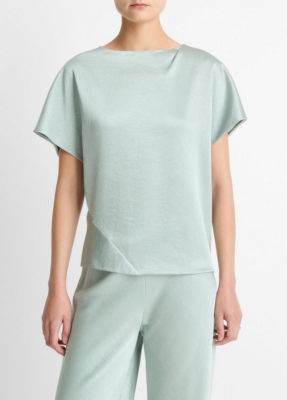 Women's Draped Satin Dolman-Sleeve Blouse, Aloe Stone, Size M Vince