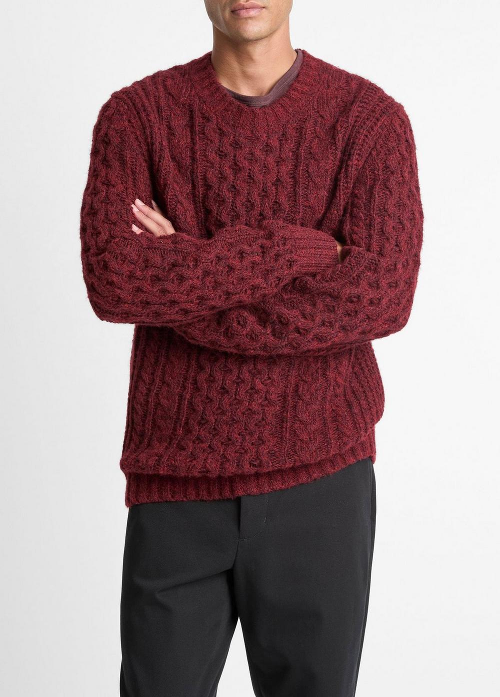 Men's Airspun Cable-Knit Sweater, Winter Berry, Size M Vince