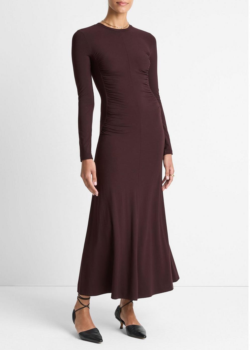 Women's Ruched-seam Long-Sleeve Dress, Dark Fig, Size M Vince
