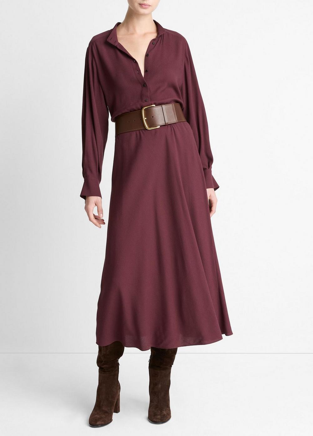 Women's Crepe Collar-stand Shirt Dress, Oxblood, Size 0 Vince