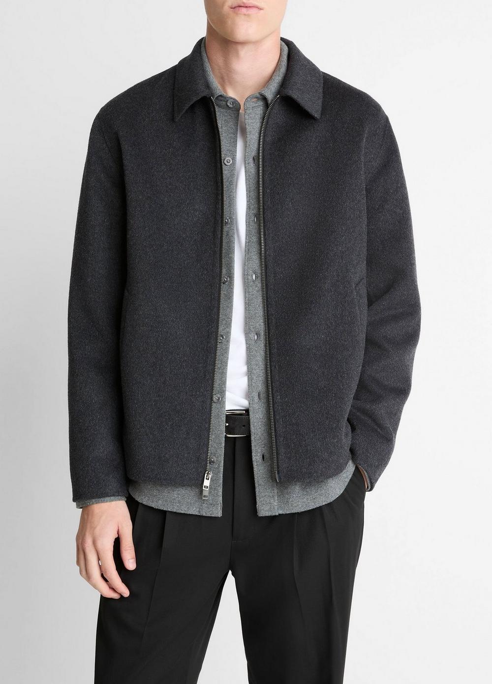 Men's Splittable Wool-Blend Zip-Front Jacket, Heather Black, Size XXL Vince