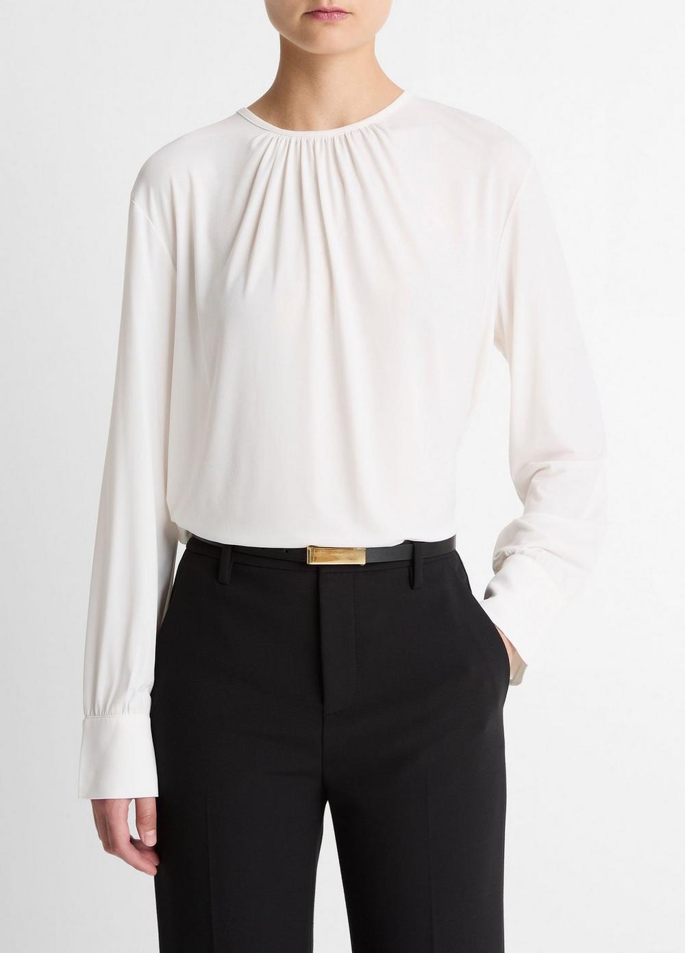 Women's Matte Jersey Gathered Blouse, Off White, Size XXS Vince