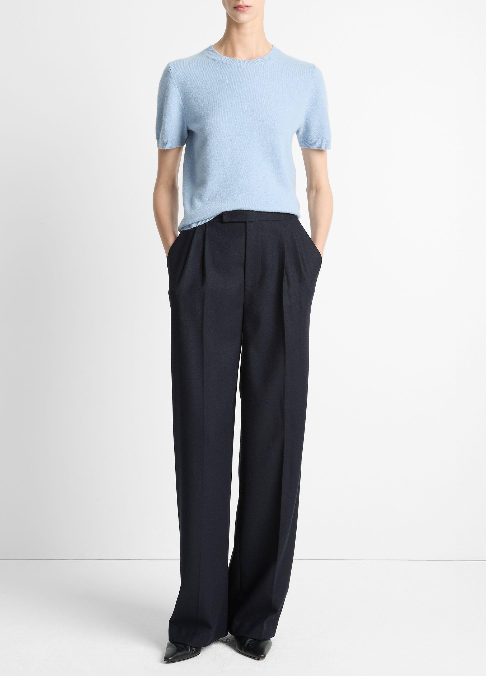 Women's Italian Wool-Blend Pleated Wide-Leg Trouser, Coastal Blue, Size 2 Vince