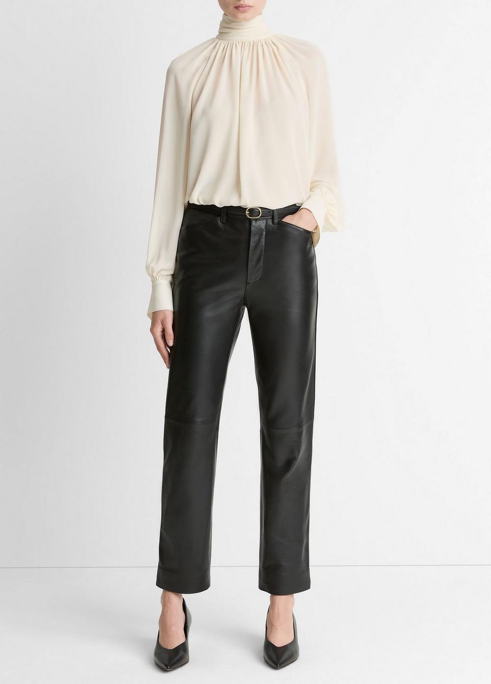 Women's Leather Straight-Leg Trouser, Black, Size 12 Vince