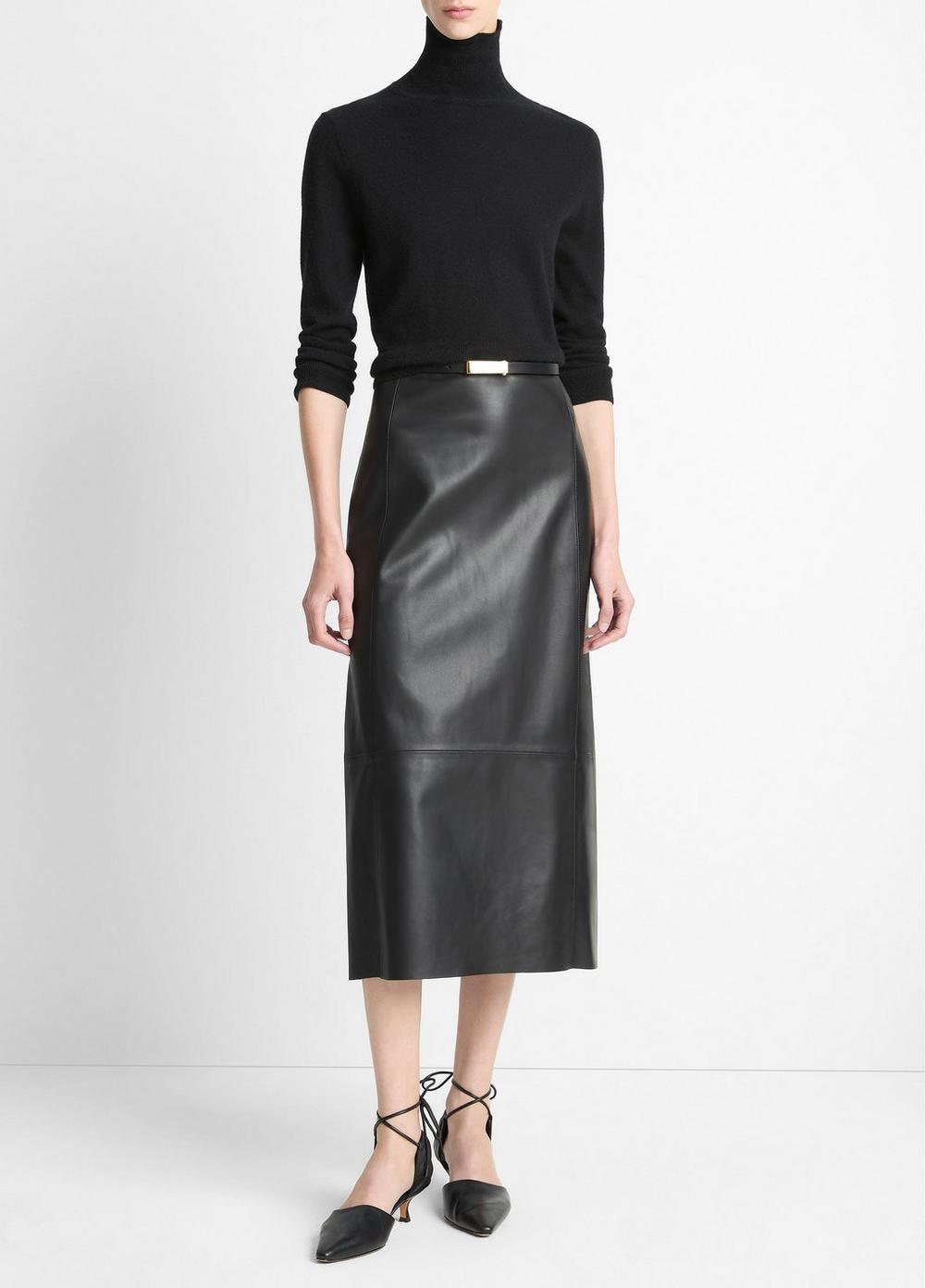 Women's Leather Straight Skirt, Black, Size 6 Vince
