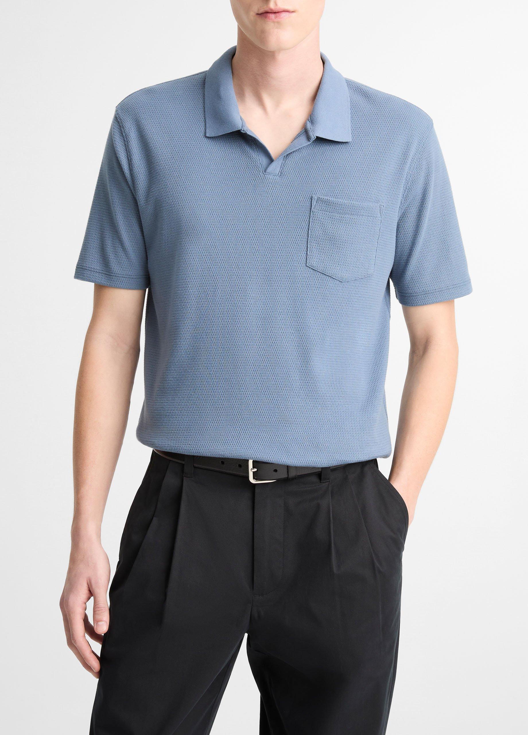 Men's Cotton-Blend Johnny-Collar Polo Shirt, Uniform Blue, Size M Vince
