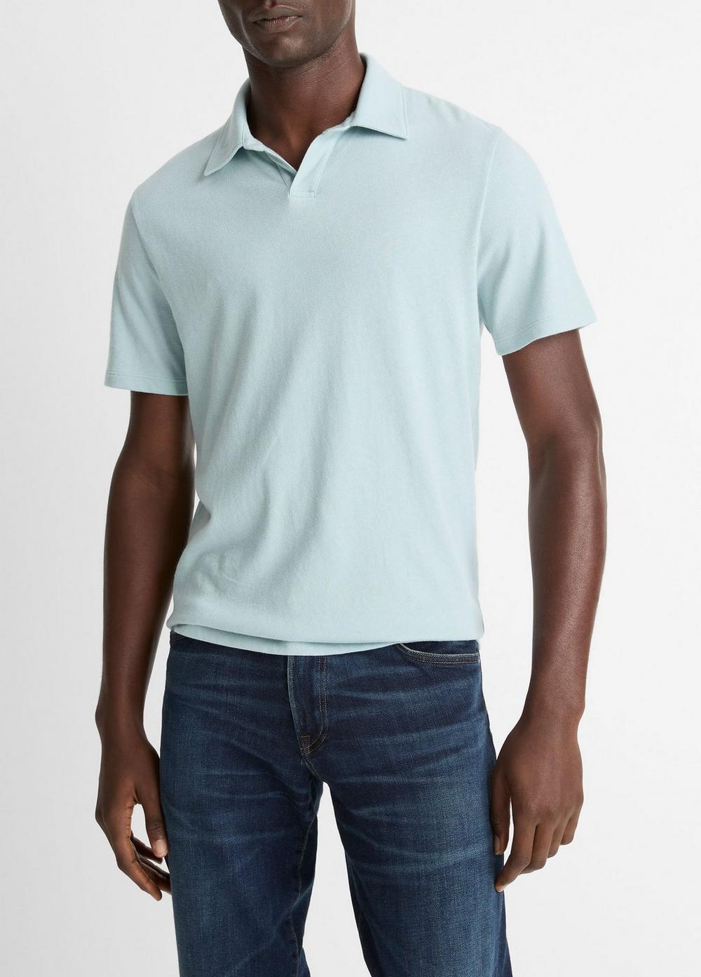 Men's Cotton Johnny-Collar Polo Shirt, Dark Cascade, Size S Vince