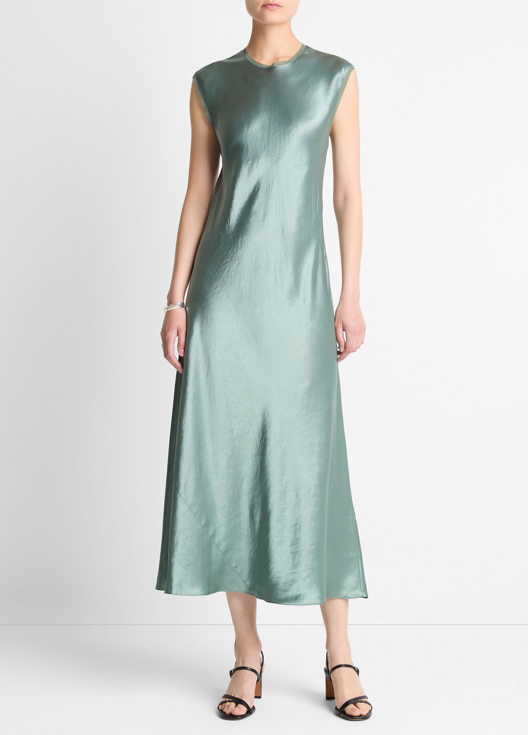 Women's Satin Cap-Sleeve Slip Dress, Deep Patina, Size XL Vince