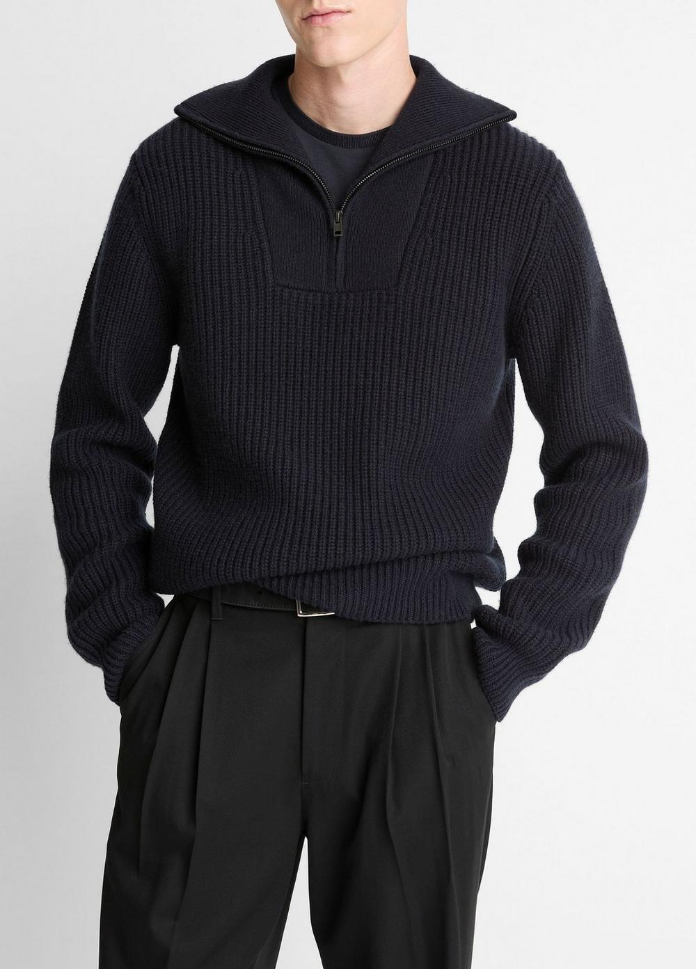Men's Heirloom Shaker Wool-Cashmere Quarter-Zip Sweater, Coastal Blue, Size M Vince