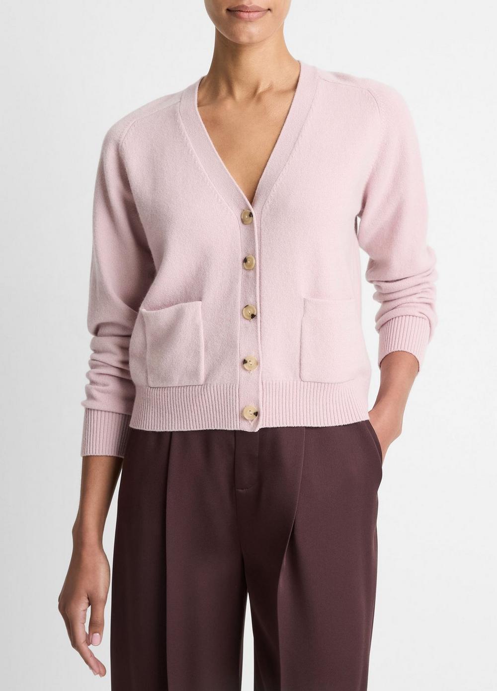 Women's Wool & Cashmere-Blend Pocket V-Neck Cardigan, Dark Baletto, Size M Vince