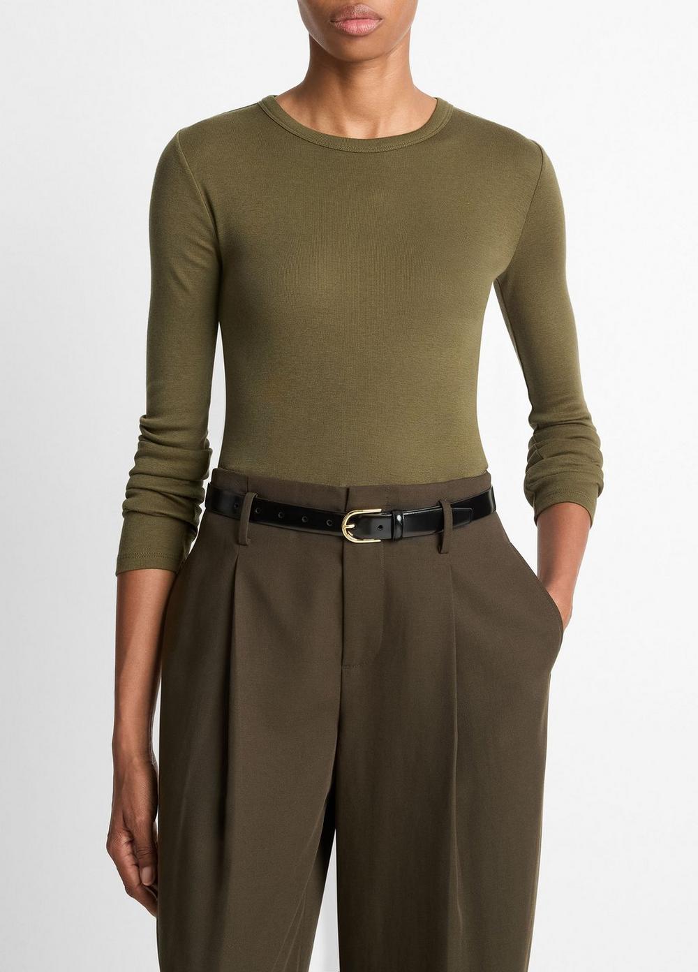 Women's Essential Pima Cotton-Blend Long-Sleeve T-Shirt, Herba, Size XL Vince