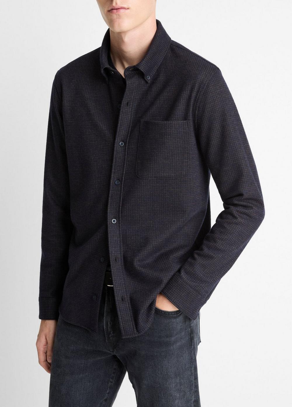 Men's Tattersall Plaid Button-Down Shirt, Coastal Blue/dark Jasper, Size XS Vince