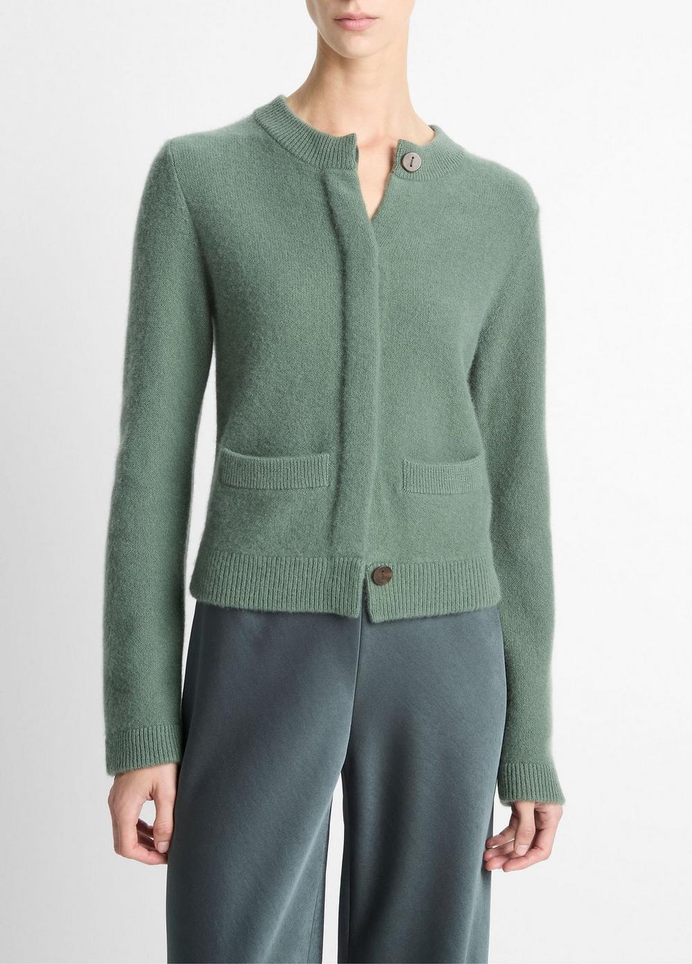 Women's Plush Cashmere Shrunken Cardigan, Deep Patina, Size L Vince