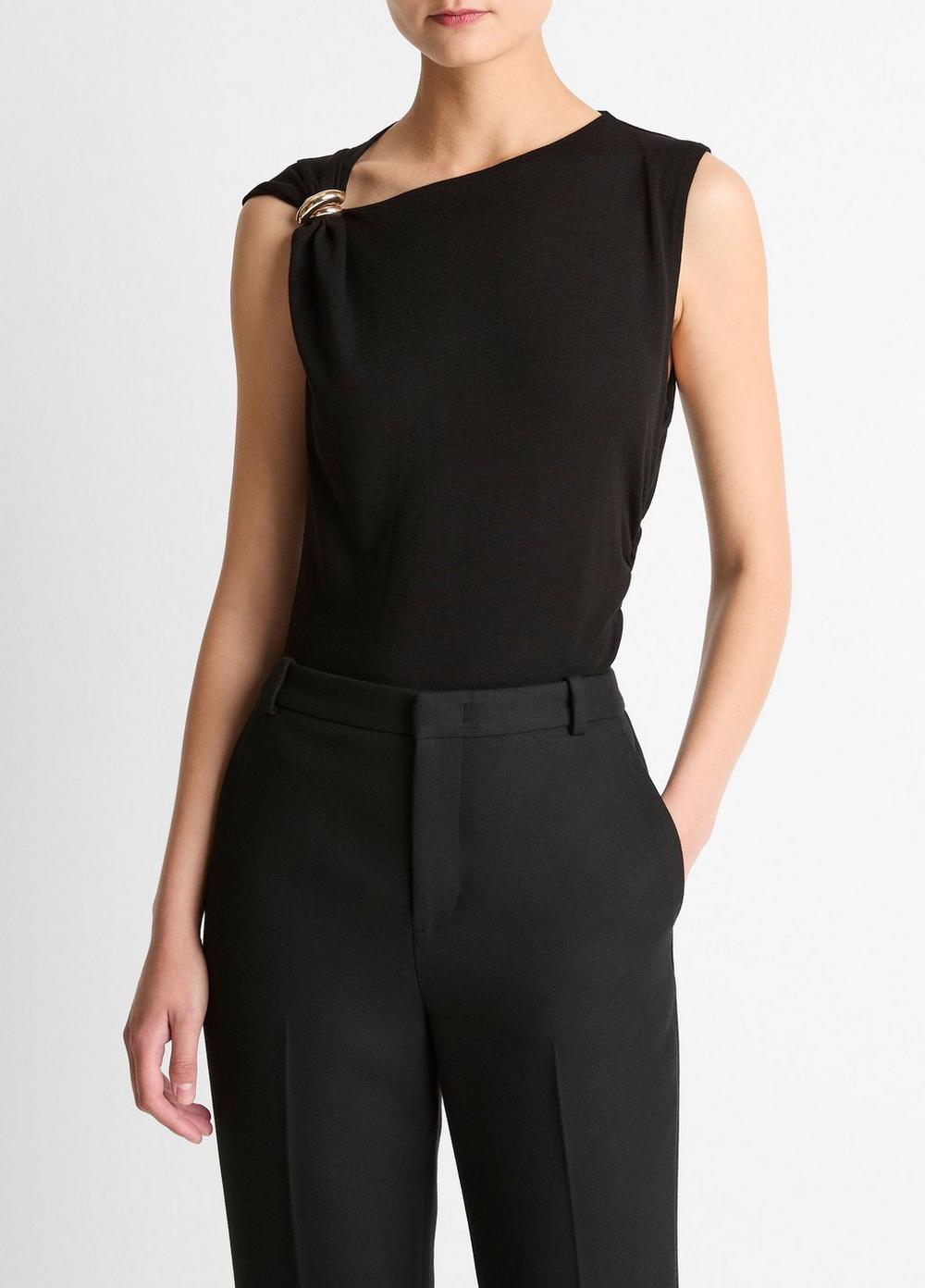 Women's Cinched-shoulder Wool-Blend Top, Black, Size S Vince