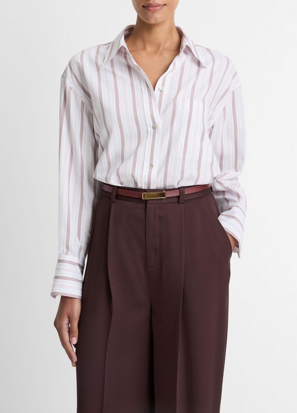 Women's Striped Twill Oversized Shirt, Off White/lilac, Size XS Vince by Vince