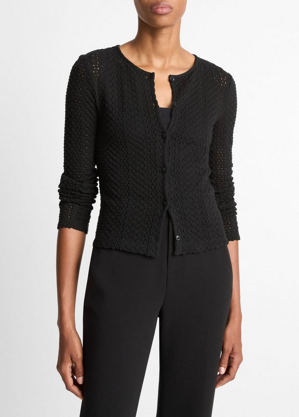 Women's Textural Cotton Cardigan, Black, Size XXS Vince