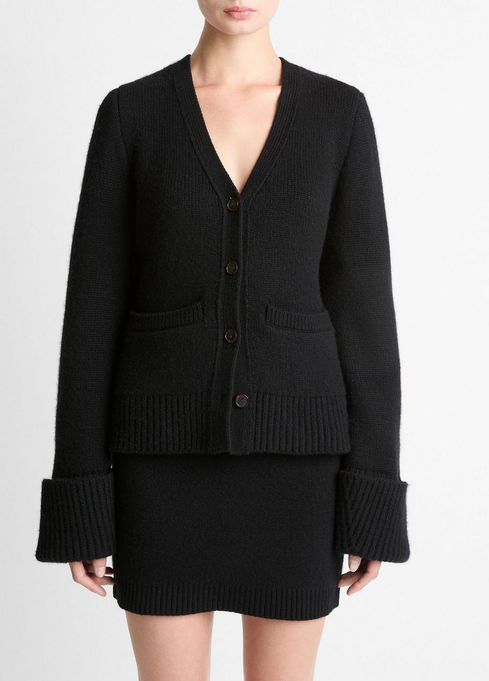 Women's Double-Face Wool & Cashmere-Blend Cardigan, Black, Size L Vince