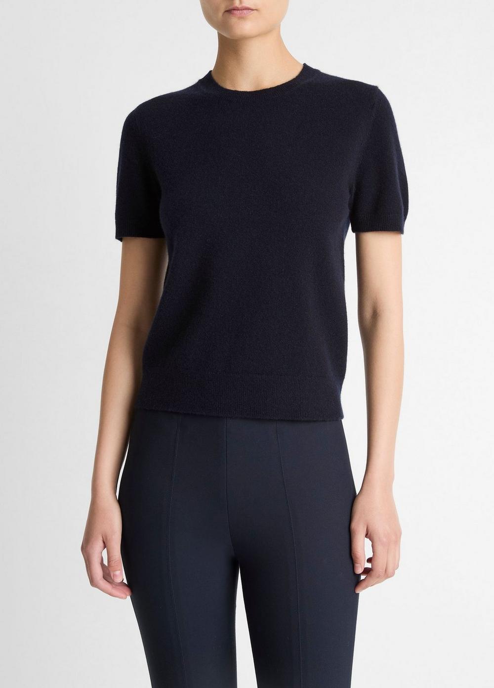Women's Wool & Cashmere-Blend Short-Sleeve Sweater, Coastal Blue, Size S Vince